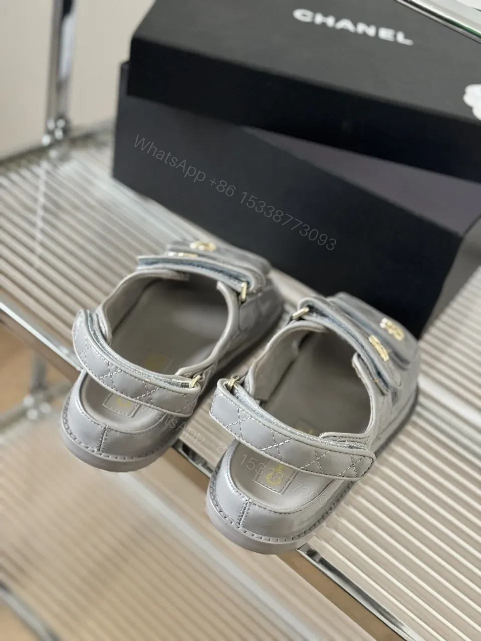 View 5 of Quilted Metallic Sandals – Gold Hardware, Luxe Comfort