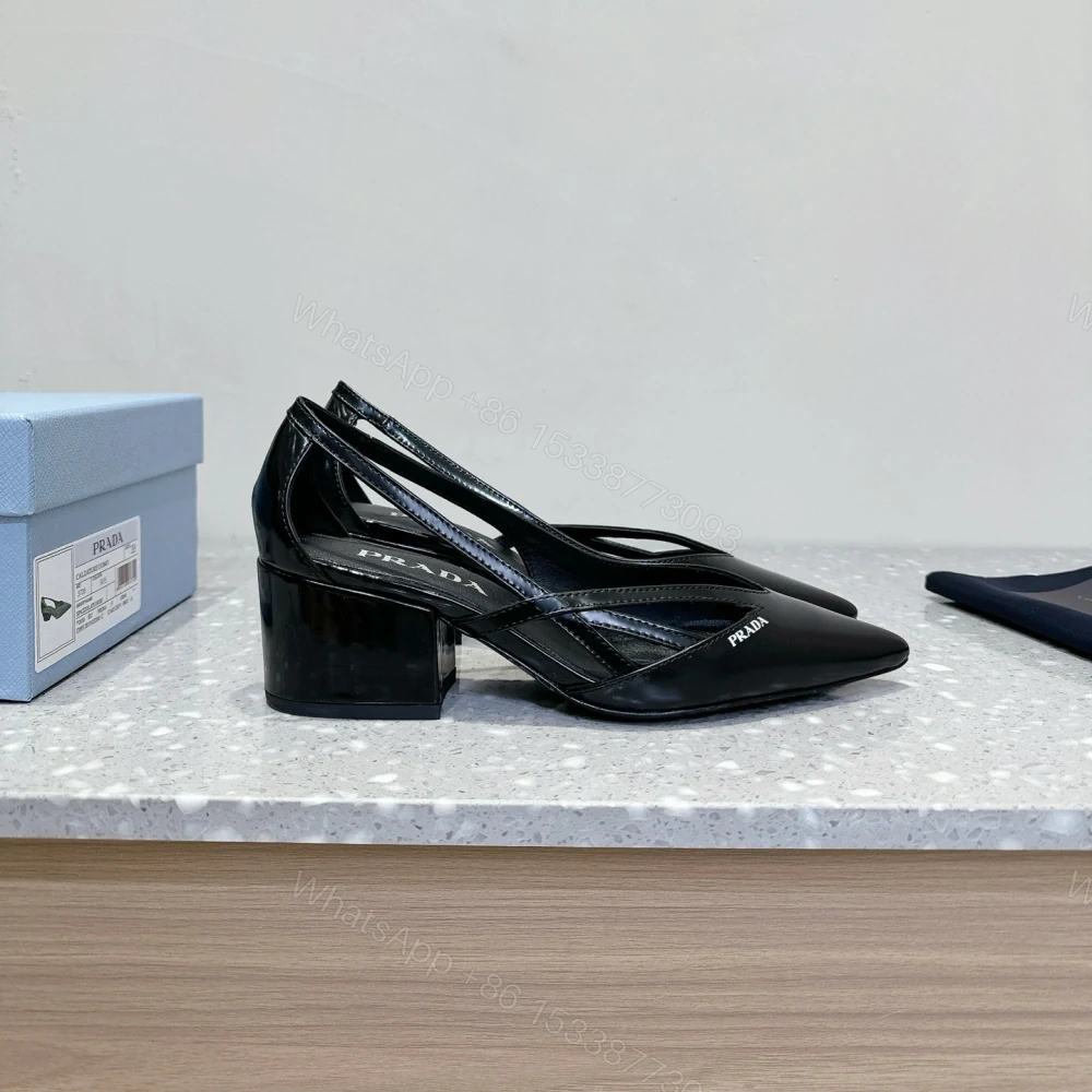 View 5 of 高仿Prada*1I747N尖頭粗跟高踭鞋5.5CM黑色免檢版