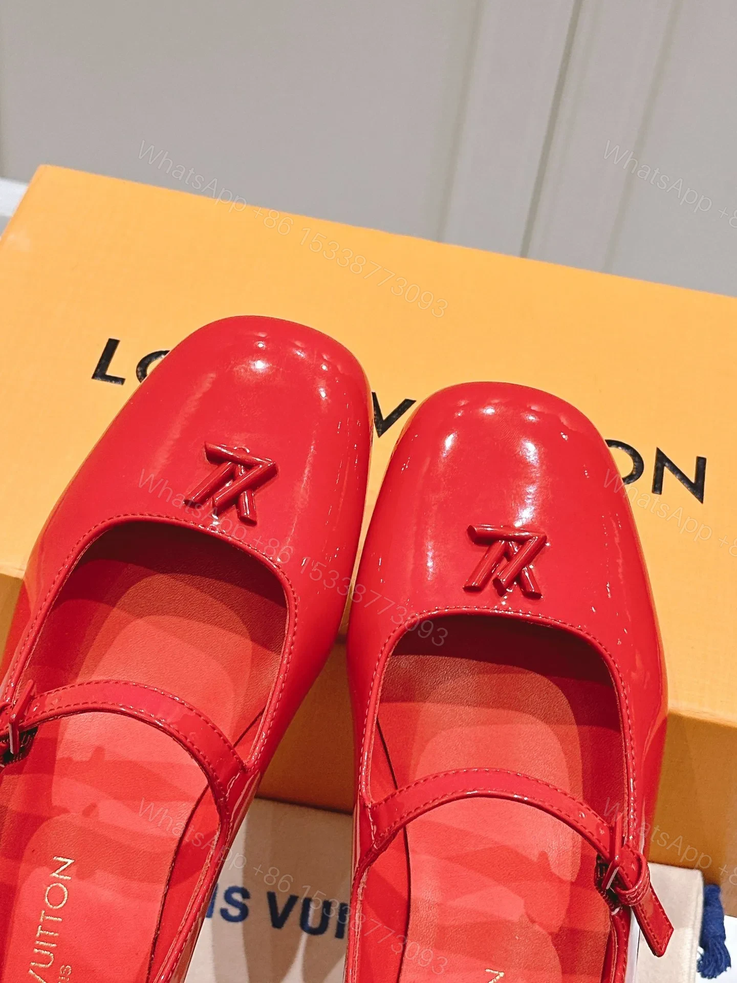 View 2 of LV Women Red Patent Leather Mary Jane Flats