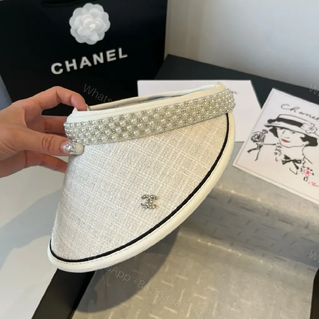 View 5 of Linen Visor + Pearl Trim + Couture Style + All-Day Comfort + Visor