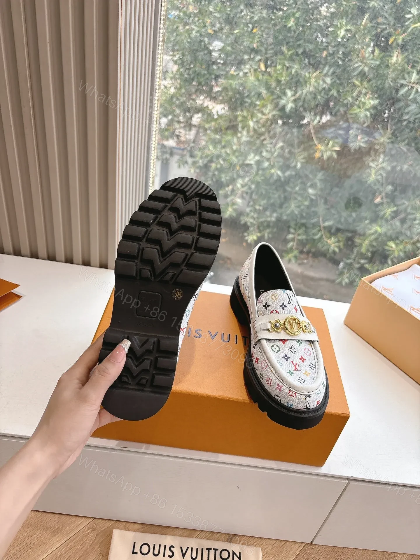 View 6 of LV Women White Patterned Leather Loafers
