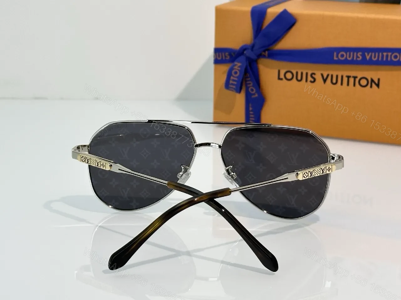 View 7 of Monogram Accent Sunglasses: Sleek Metal Aviator Shield