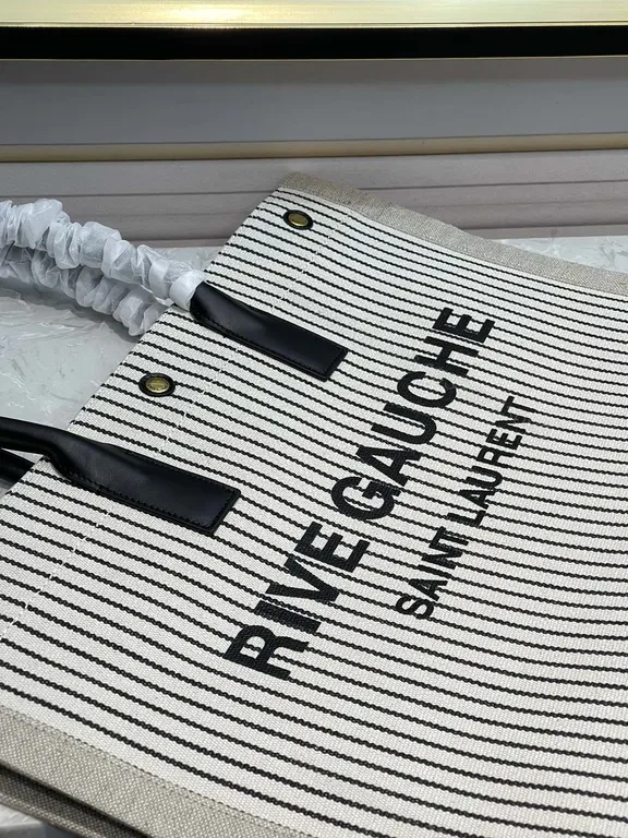 View 7 of Beige/Black Stripe Tote: Structured Luxury Shopper Bag