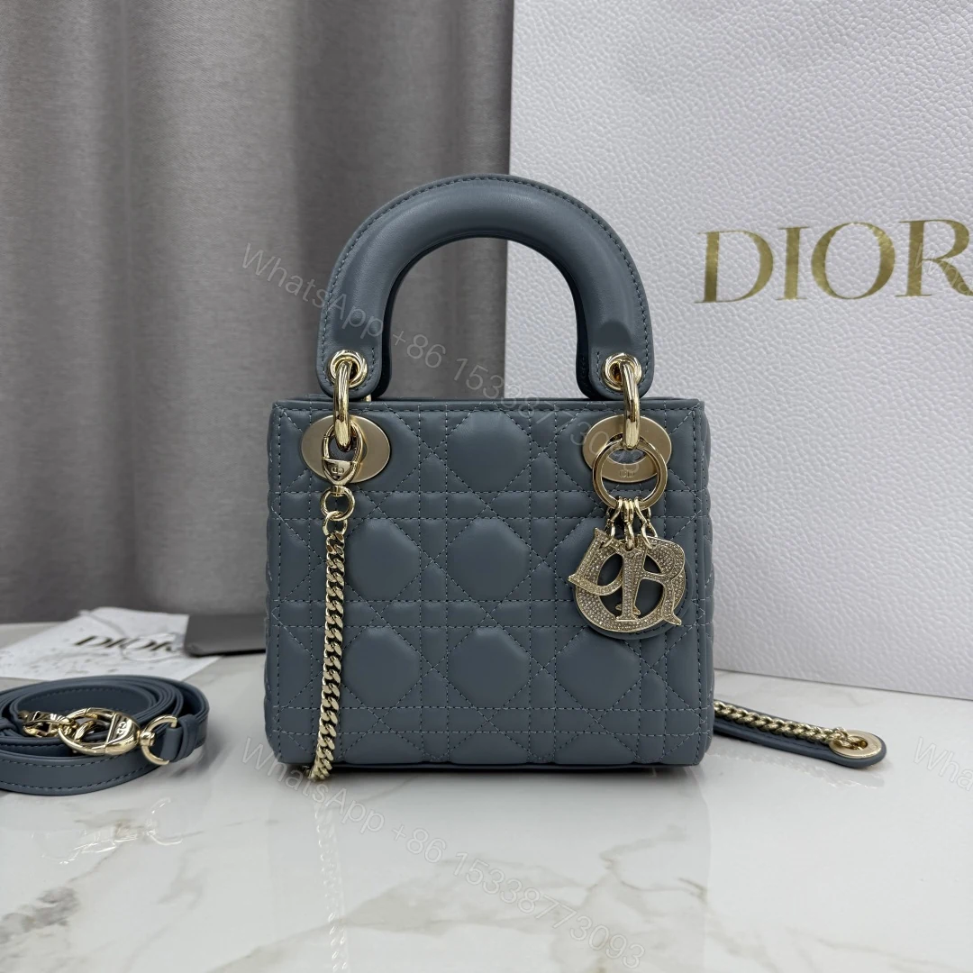 Dior高仿戴妃包女款 深藍灰色迷你款式氣質百搭 — view 1