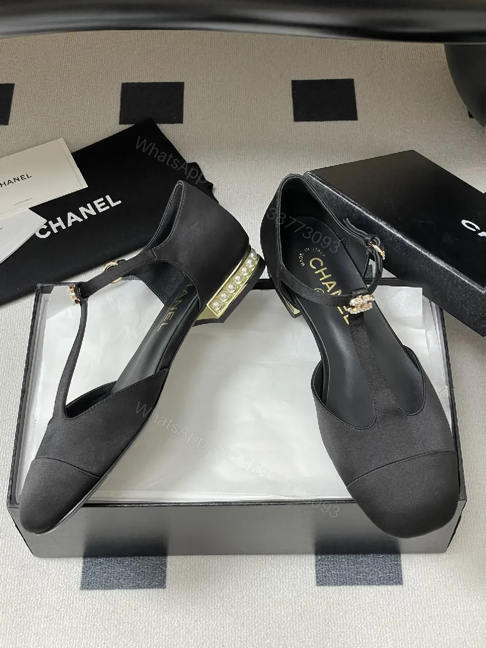 View 5 of Black Satin T-Strap Flats - Luxury-Inspired Comfort, Modern Elegance