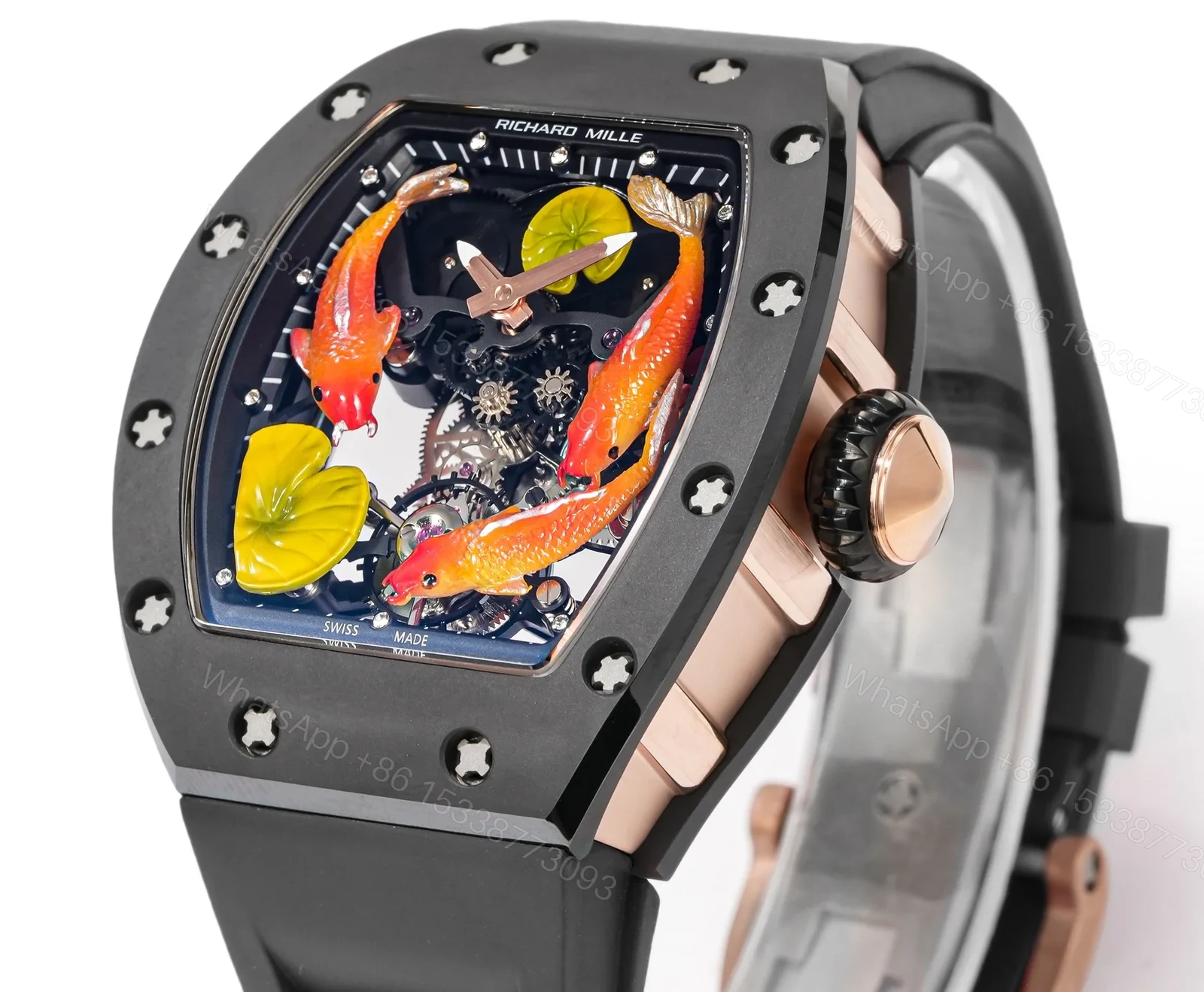 View 5 of Richard Mille RM S10 Koi Tourbillon Watch Red Gold Diamond Koi Lotus Art Dial Flying Tourbillon Mechanical Luxury Edition RM-S10-KOI-RGD-LOT