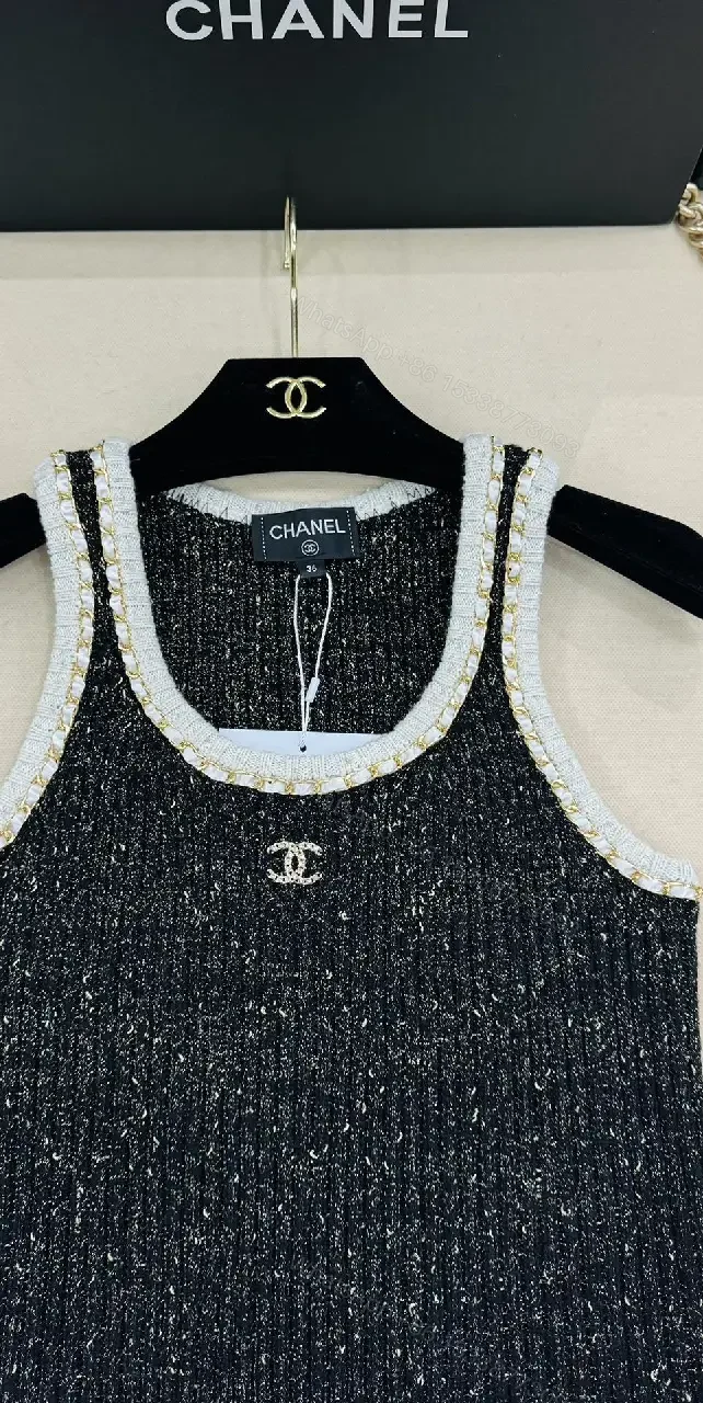 View 7 of Dark Heather Knit Tank with Metallic Trim Luxury Top