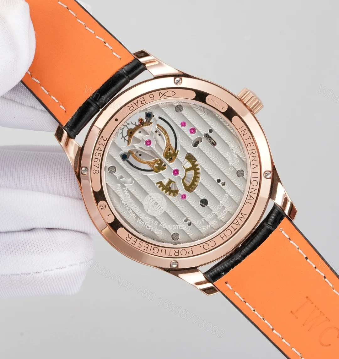View 7 of IWC Tourbillon Rose Gold Replica 42MM Premium White Dial Black Leather Strap Edition RG-IWC-TOURBILLON-RG-42