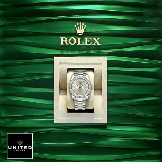 View 5 of Rolex Day-Date 228349RBR Diamond Bezel Sundust Dial Replica
