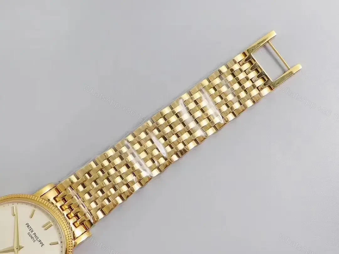 View 8 of Patek Philippe Calatrava 5120G Gold Watch with White Dial Roman Numerals and Baton Hands Ultra Thin Design with Italian Leather Strap
