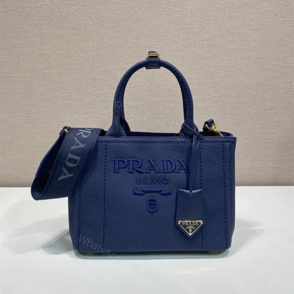 高仿Prada*1BG464刺繡徽標Tote包深藍小號免檢版 — view 1