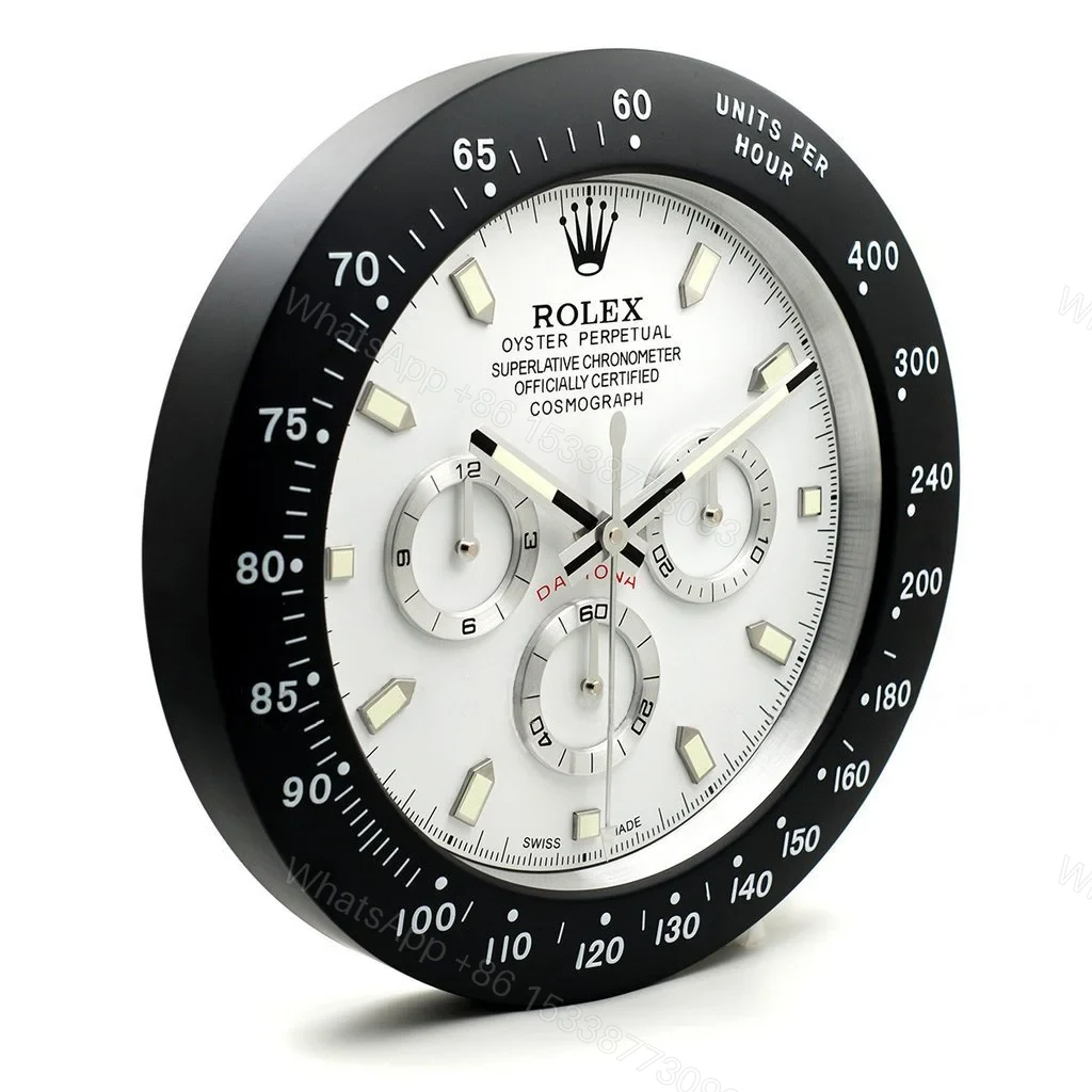 ROLEX WALL CLOCK – DAYTONA WHITE DIAL BLACK BEZEL — view 1