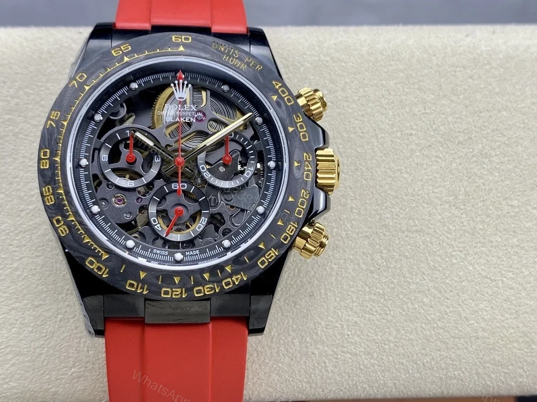 Replica Rolex Daytona Blaken Skeleton Dial Red Rubber Strap 40mm — view 1