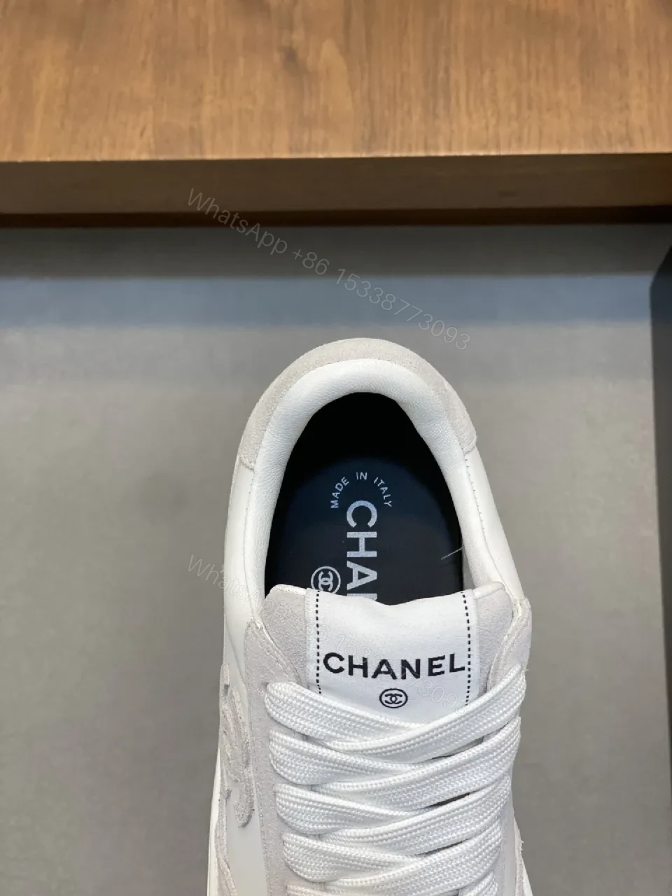 View 3 of White Leather-Accent Sneaker with Quilted Detail