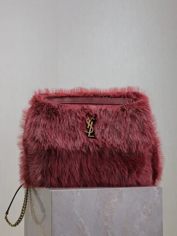 Lux Burgundy Faux Fur Tote with Gold Hardware â€” Urban-Chic Luxury — view 1