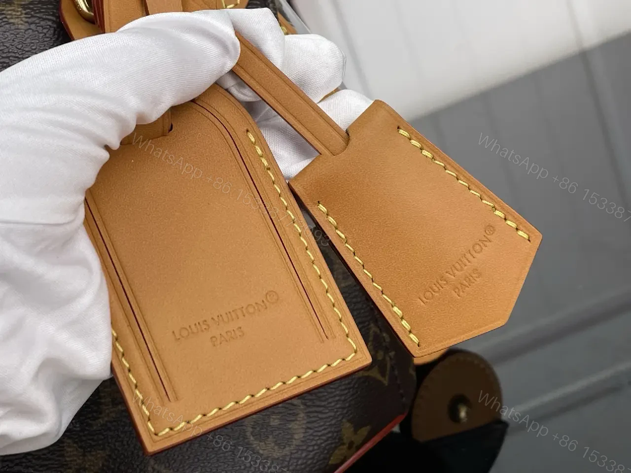 View 8 of Dark Brown LV Monogram Rolling Handbag with Tan Leather Trims
