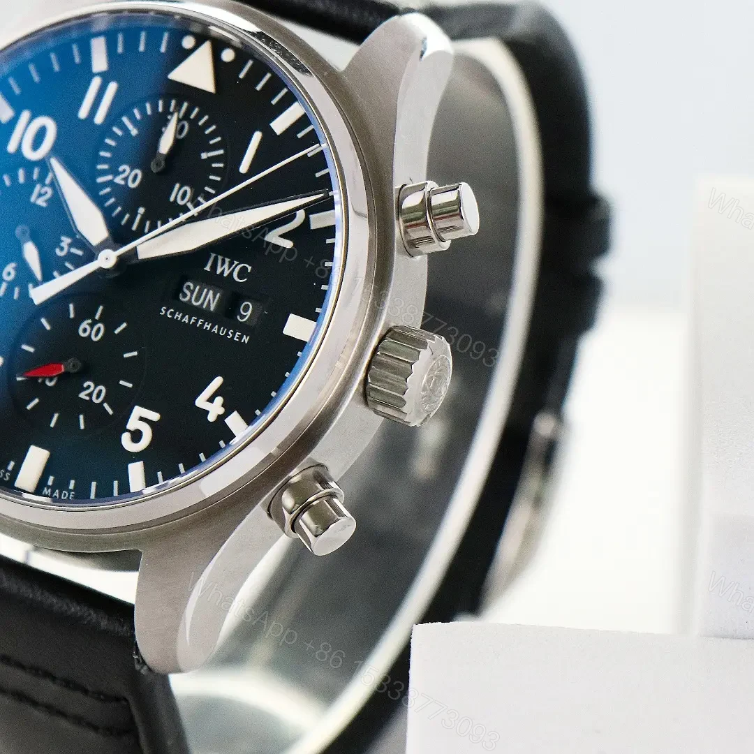 View 6 of IWC Black Pilot Chronograph Black Dial Leather Strap Ultimate 43MM IW3780031