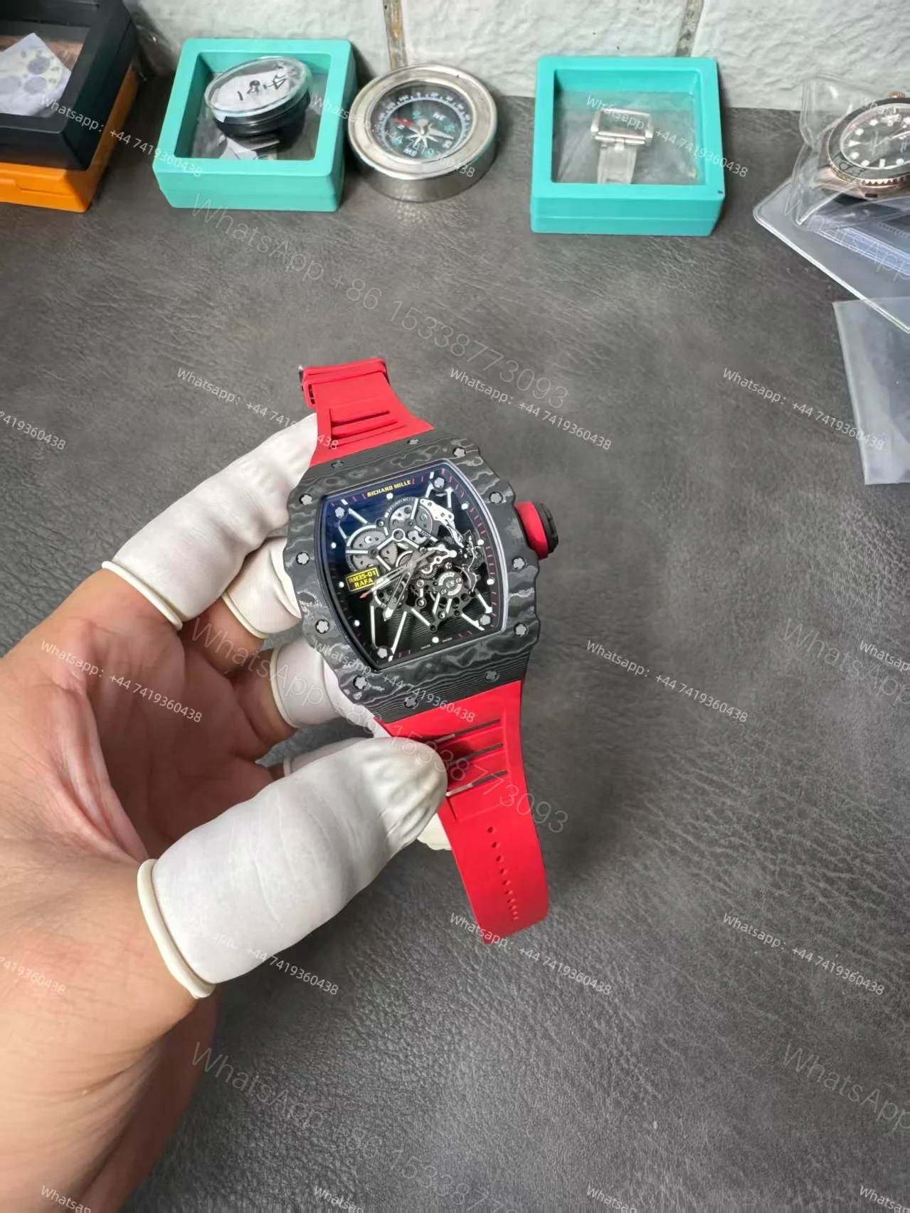 View 17 of Super Clone Richard Mille RM 35-01 Carbon TPT Skeleton Red Rubber Strap 1:1 Replica Watch