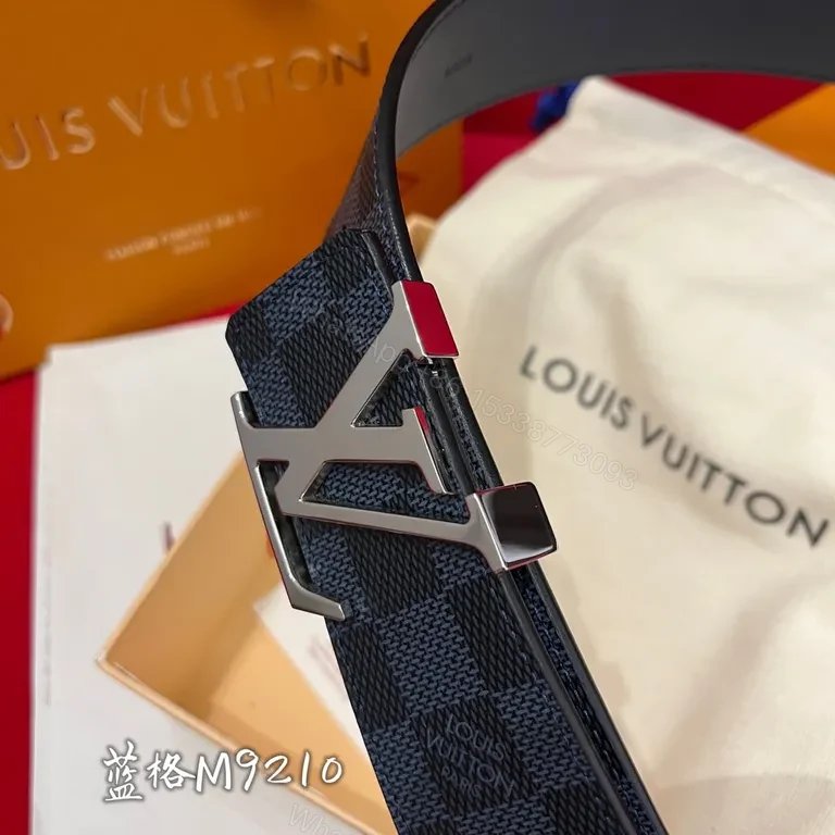 View 3 of Lux Damier Belt with Gold LV Emblem â€“ Contemporary Comfort