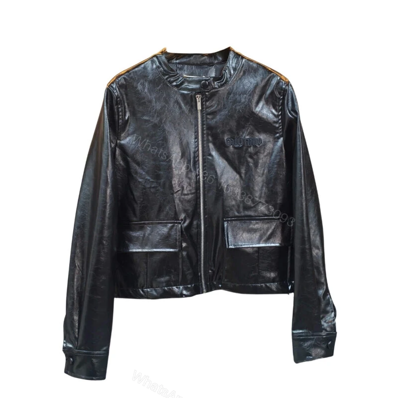 View 7 of Miumiu Crop Top Jacket Black Leather