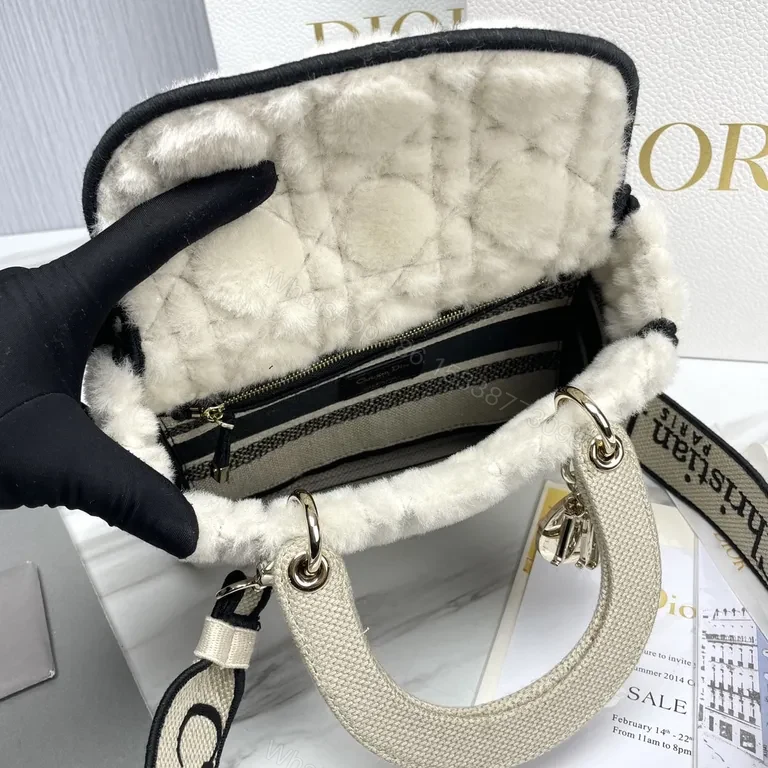 View 4 of Cream Shearling Luxe Bag: Dior-Inspired Iconic Tote