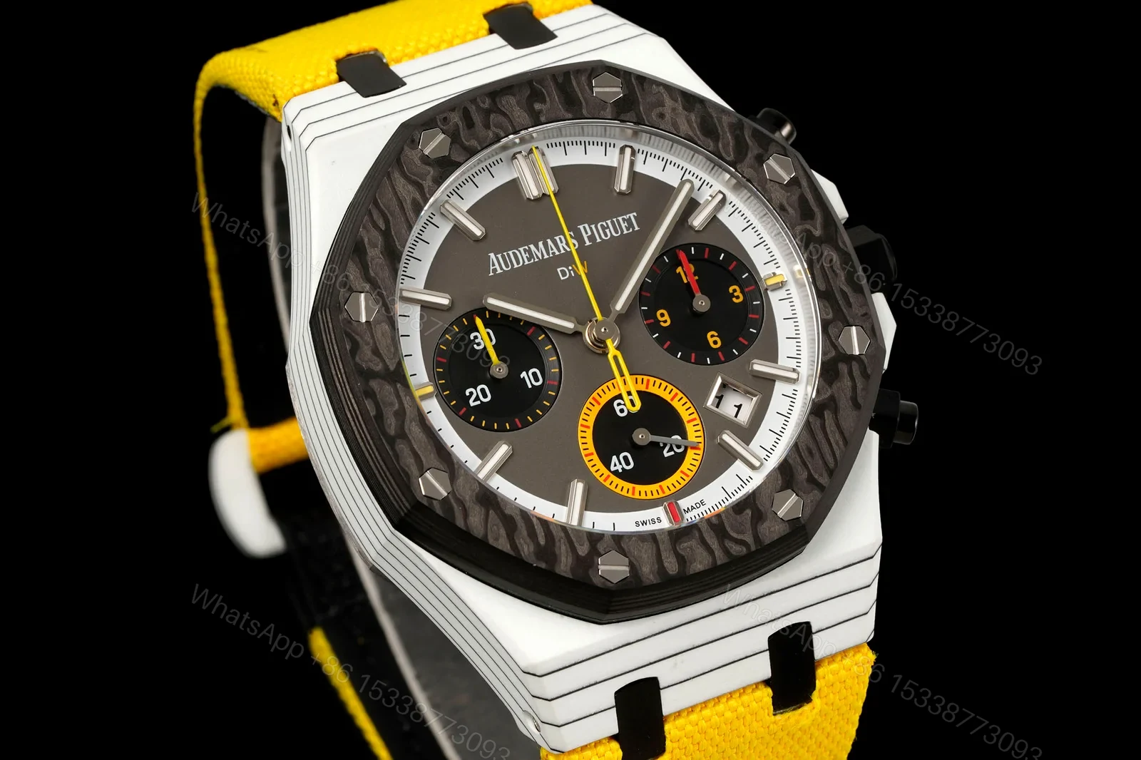 View 2 of AP Royal Oak Yellow Replica 42MM Premium Carbon Bezel White Case Yellow Strap Edition AP-RO-CB-WHT-YLW-42