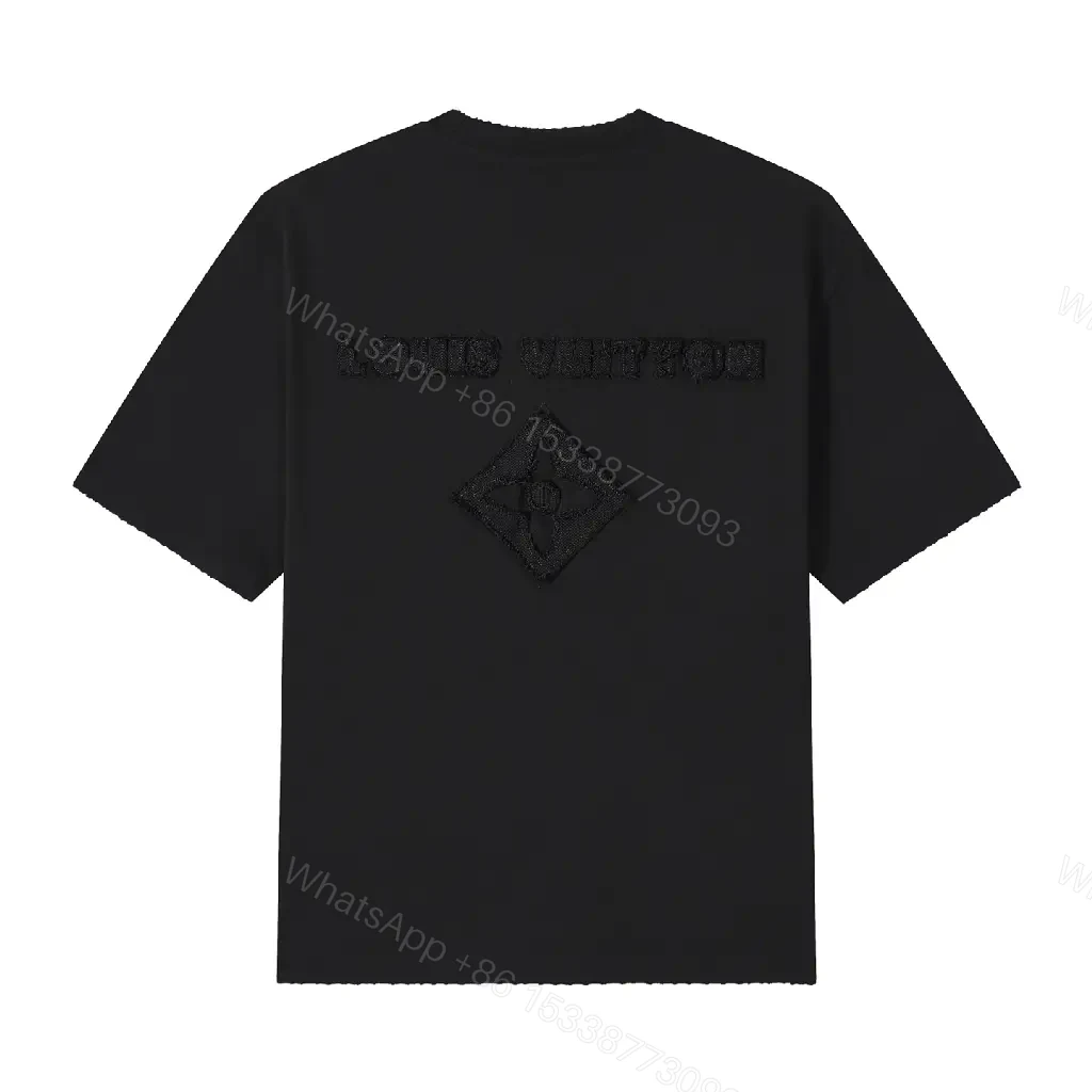 View 3 of Black Cotton-Blend Crewneck Tee: Subtle LV Embroidery, Luxury Comfort