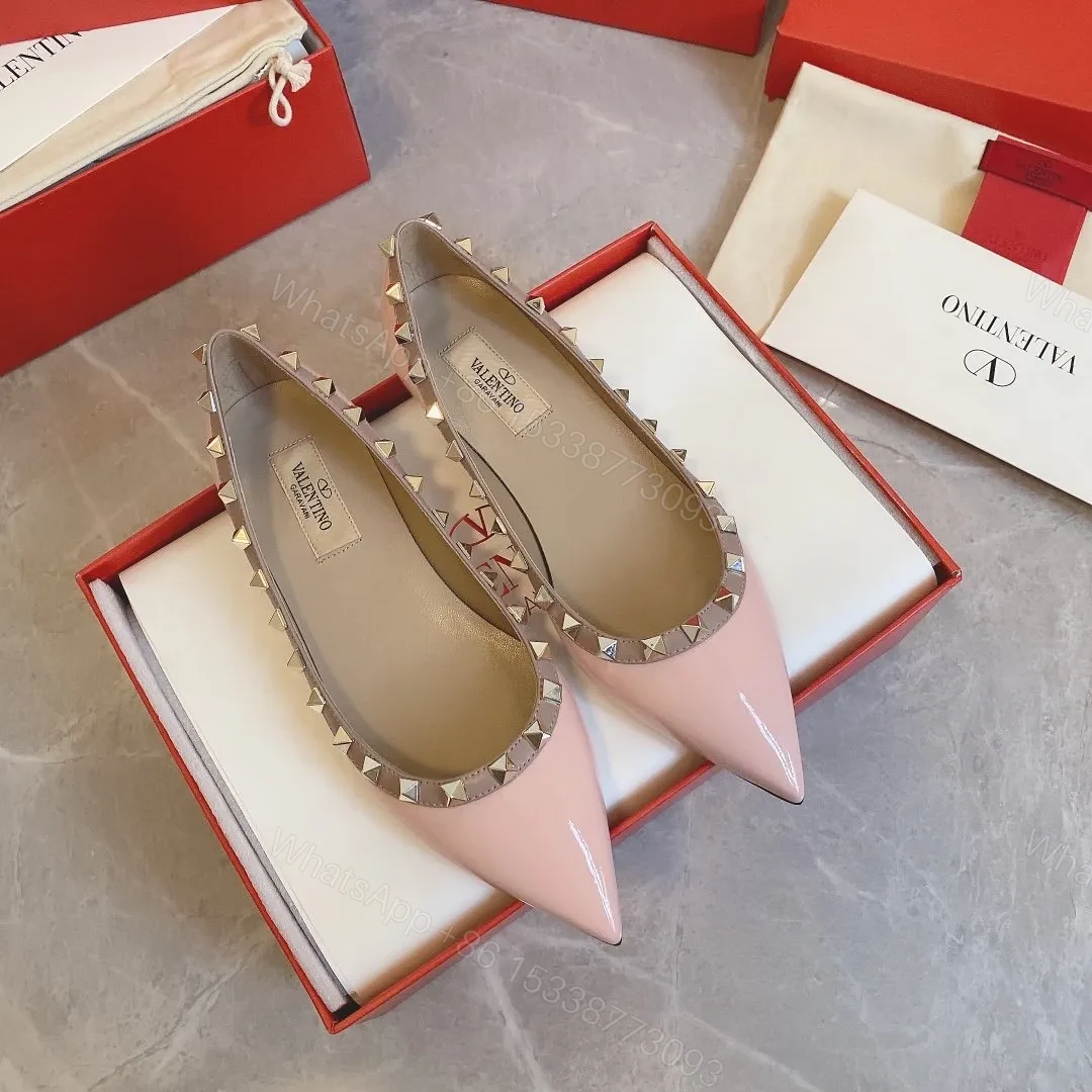 View 2 of Valentino Women Pink Patent Leather Studded Flats