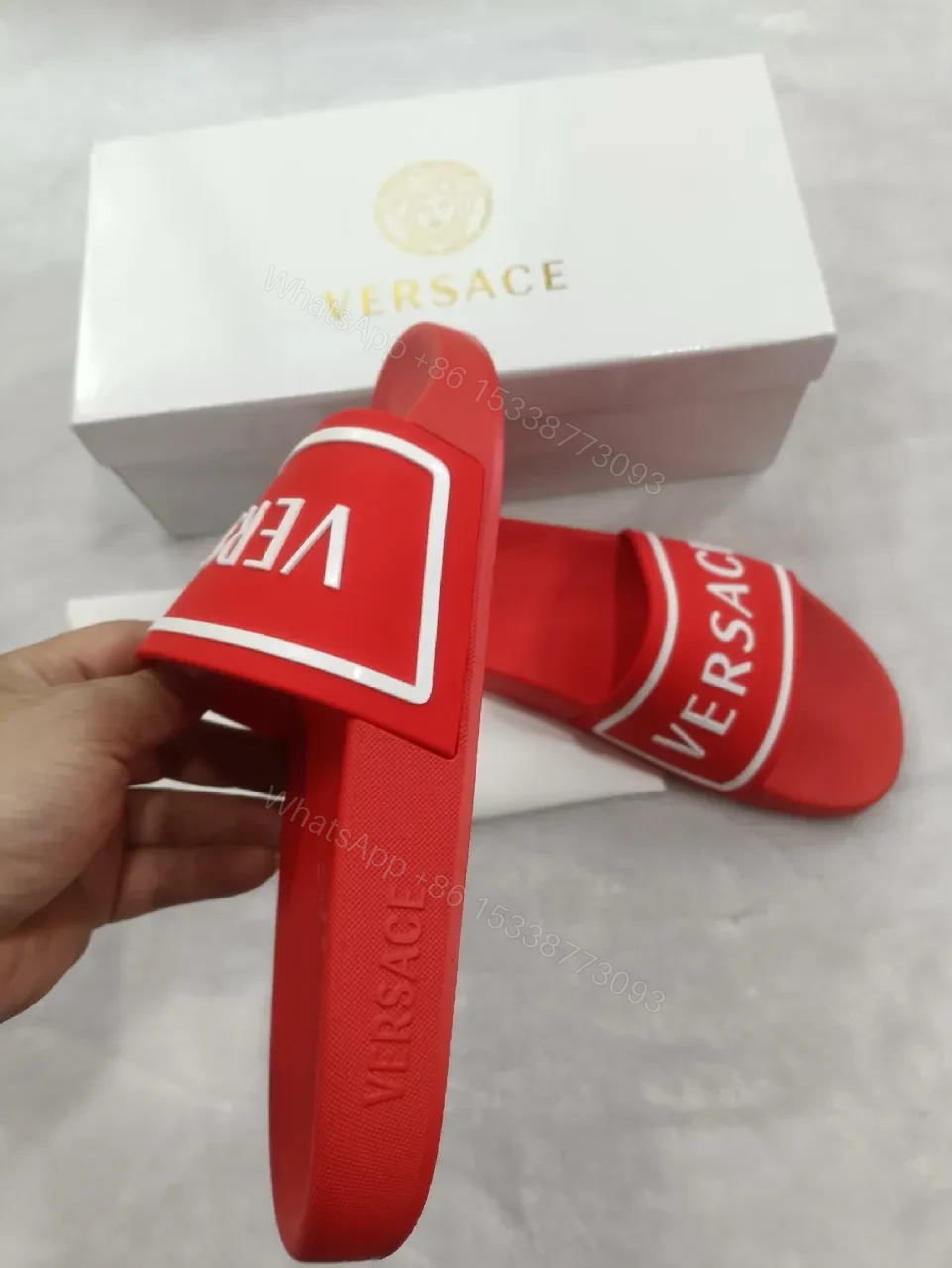 View 9 of Red Velour Slip-Ons with Bold Logo Band