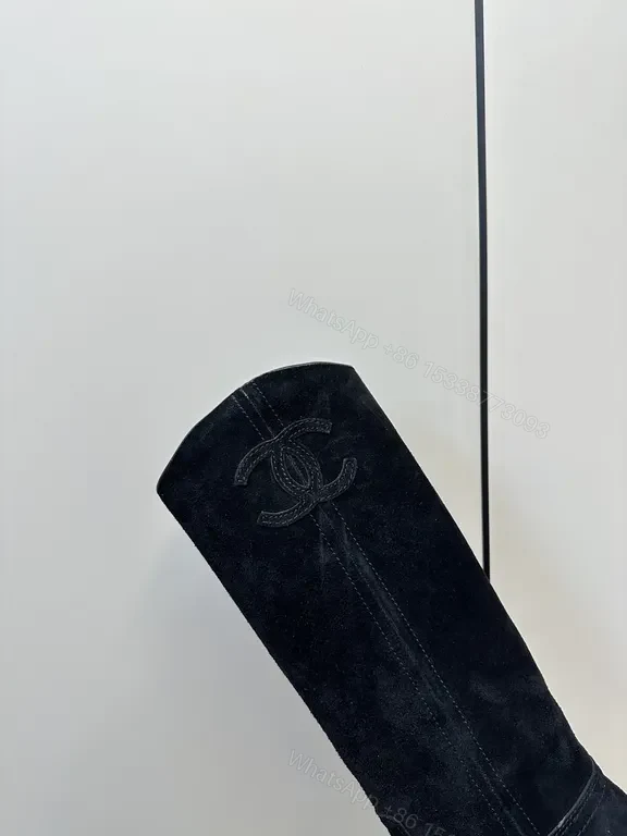 View 3 of Chic Suede Knee-High Boots: Subtle Logo Detailing