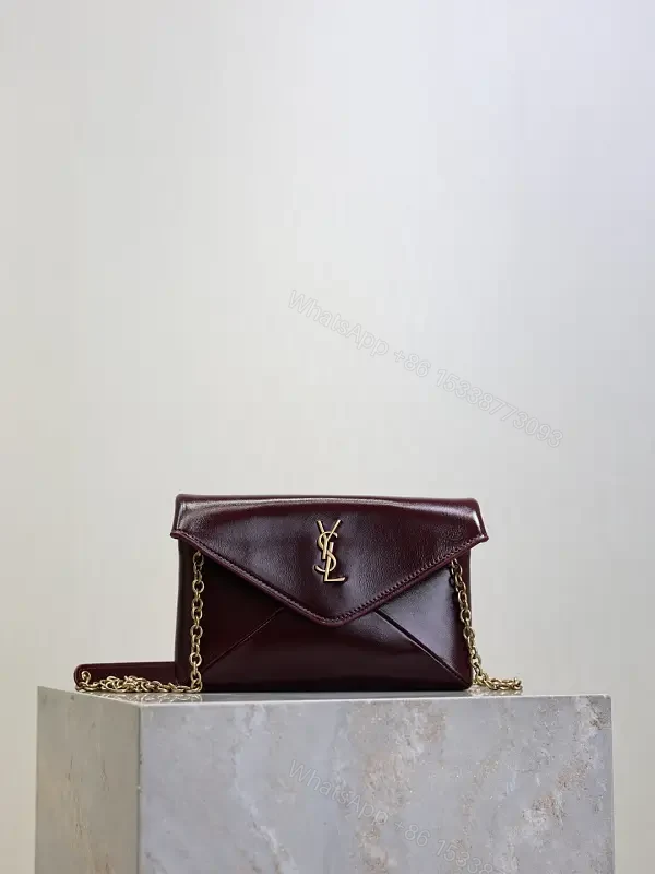 Burgundy Leather Crossbody, Satin-Gloss, Gold Hardware, Chic Couture — view 1