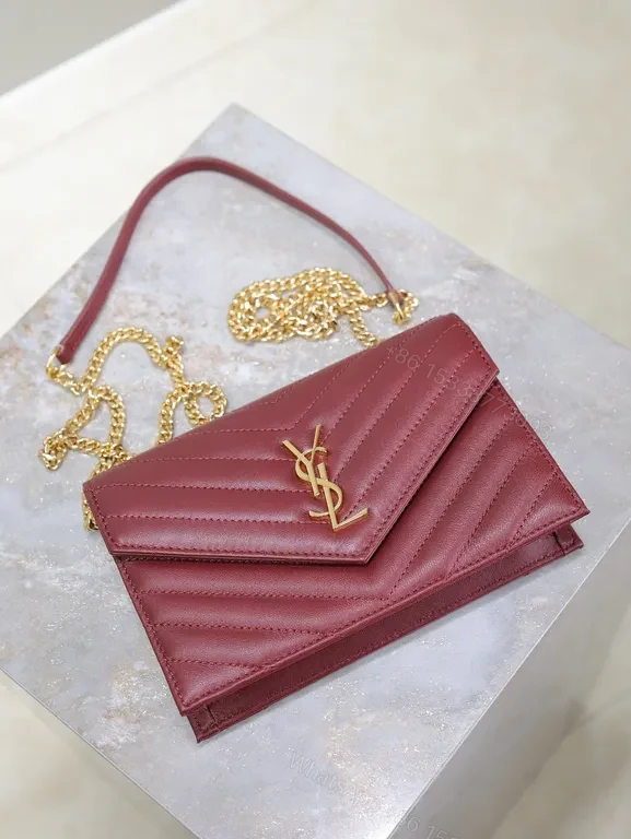 View 4 of Chic Quilted Envelope Bag â€“ Maroon Leather, Gold YSL Hardware