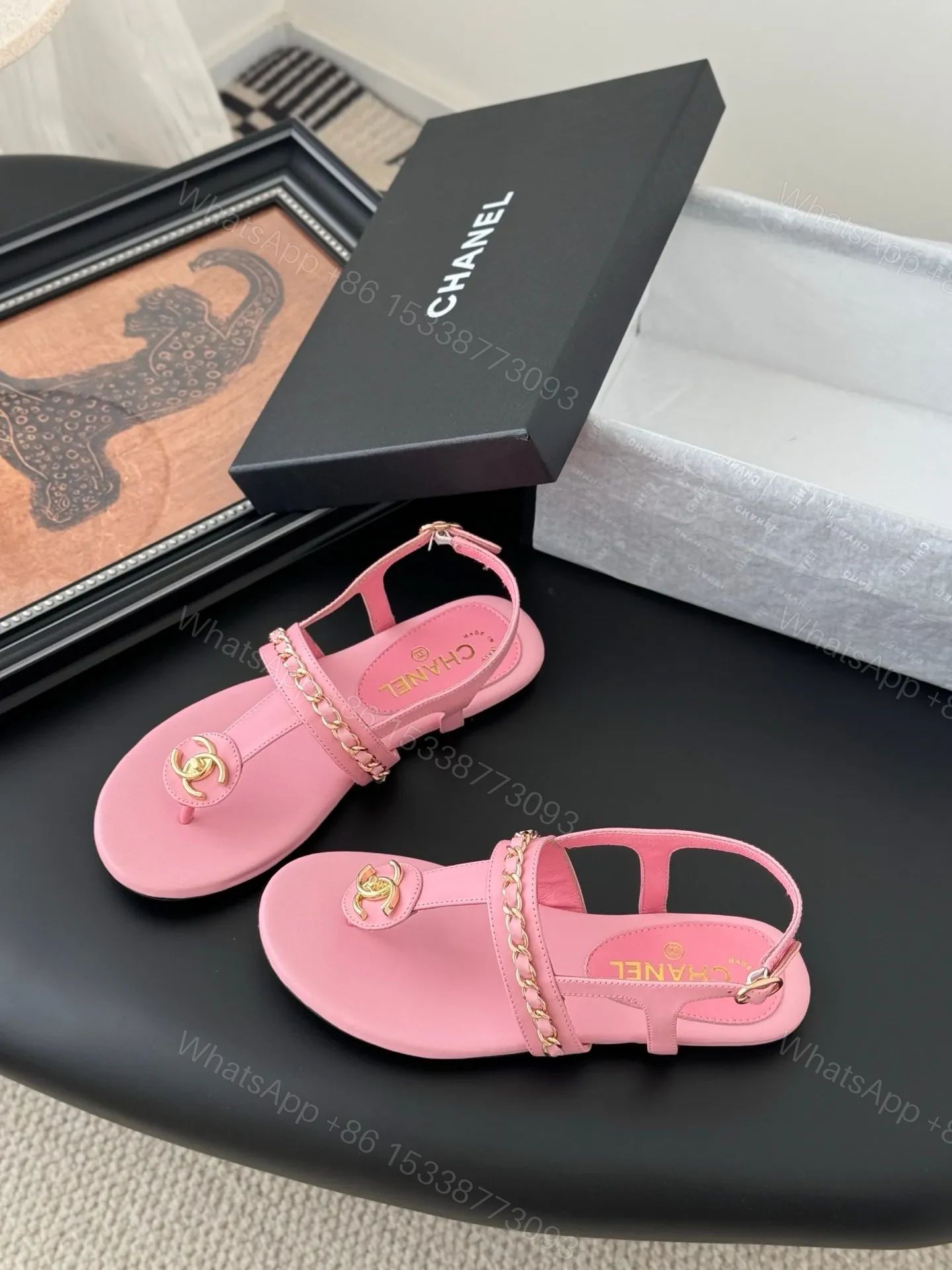 View 2 of Chanel Women Pink Leather Sandals