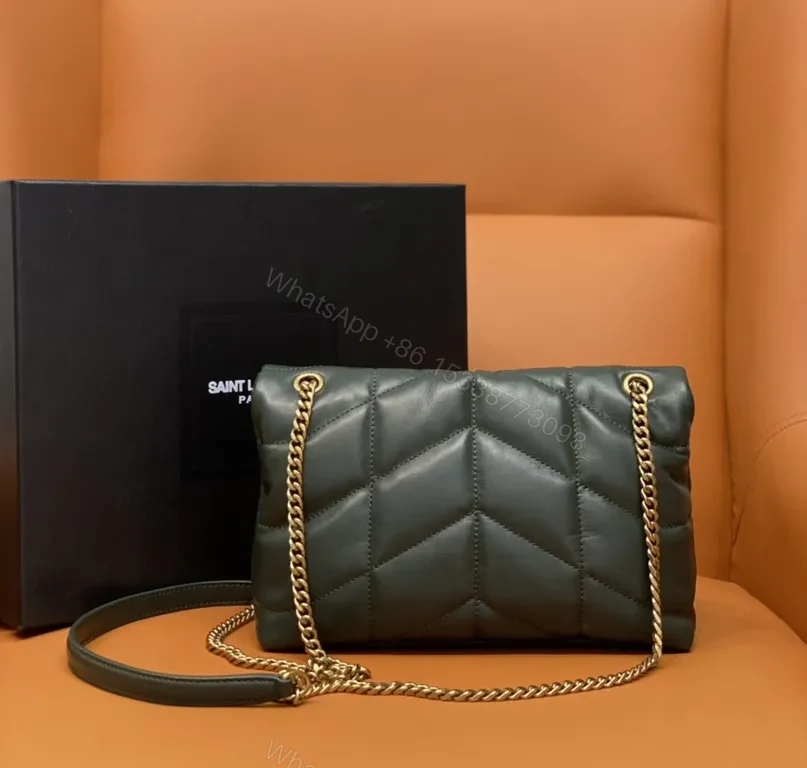 View 2 of Quilted Calfskin Envelope Crossbody with YSL Gold Logo