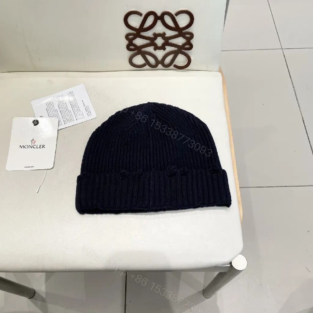 View 6 of Navy Knit Beanie + Lux Embroidered Moncler Emblem