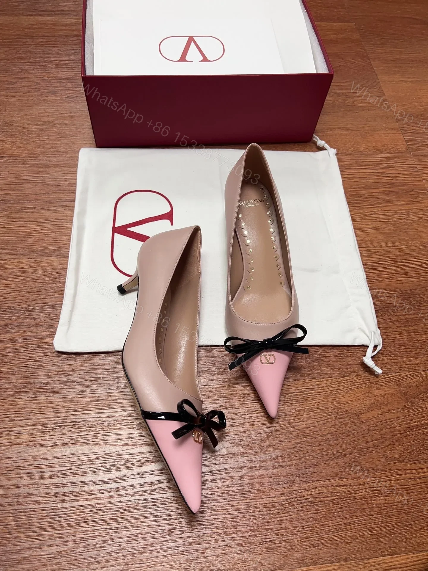 View 3 of Valentino Women Pink Leather Bow Detail Pumps