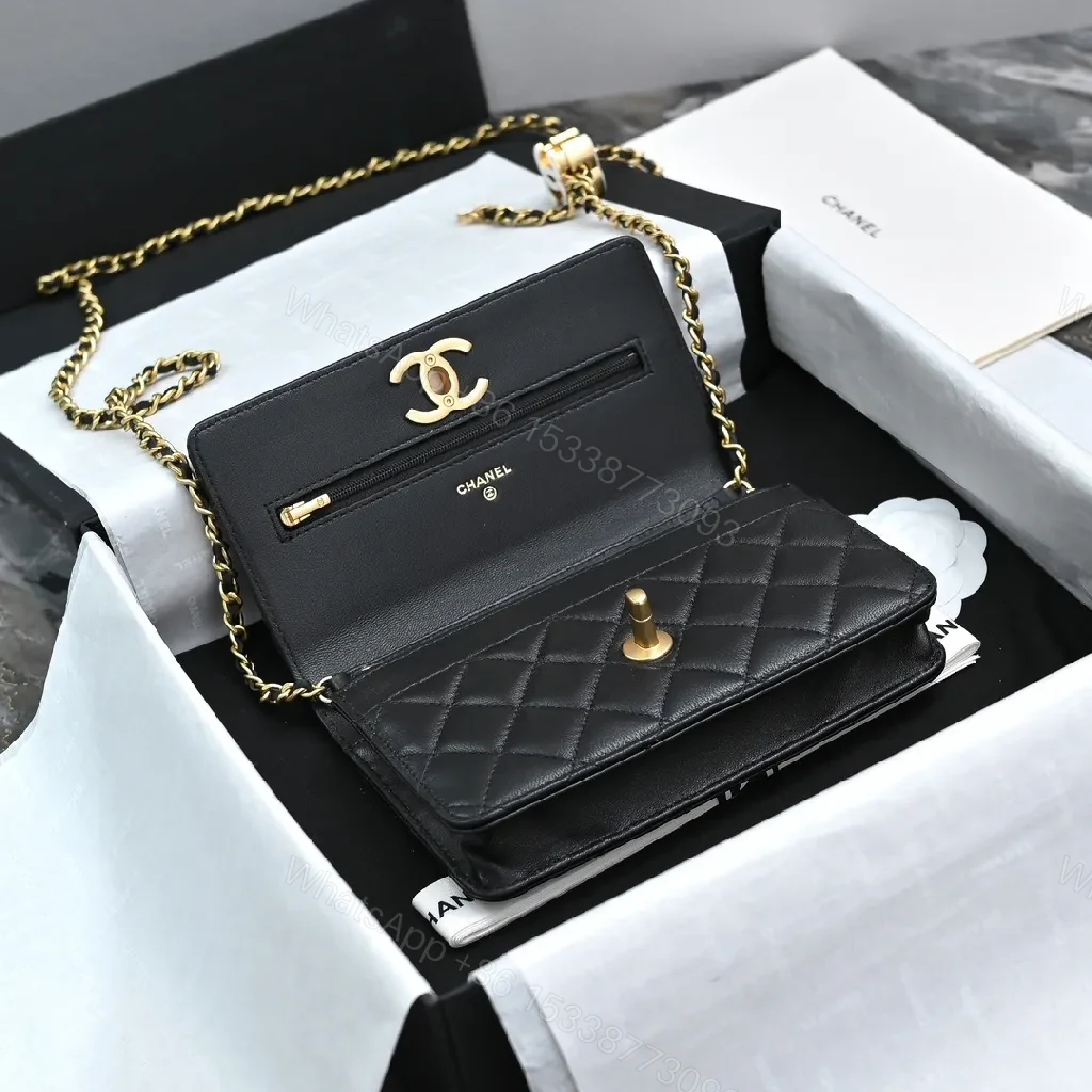 View 5 of Quilted Leather Shoulder Bag, Gold Chain, Compact Chic