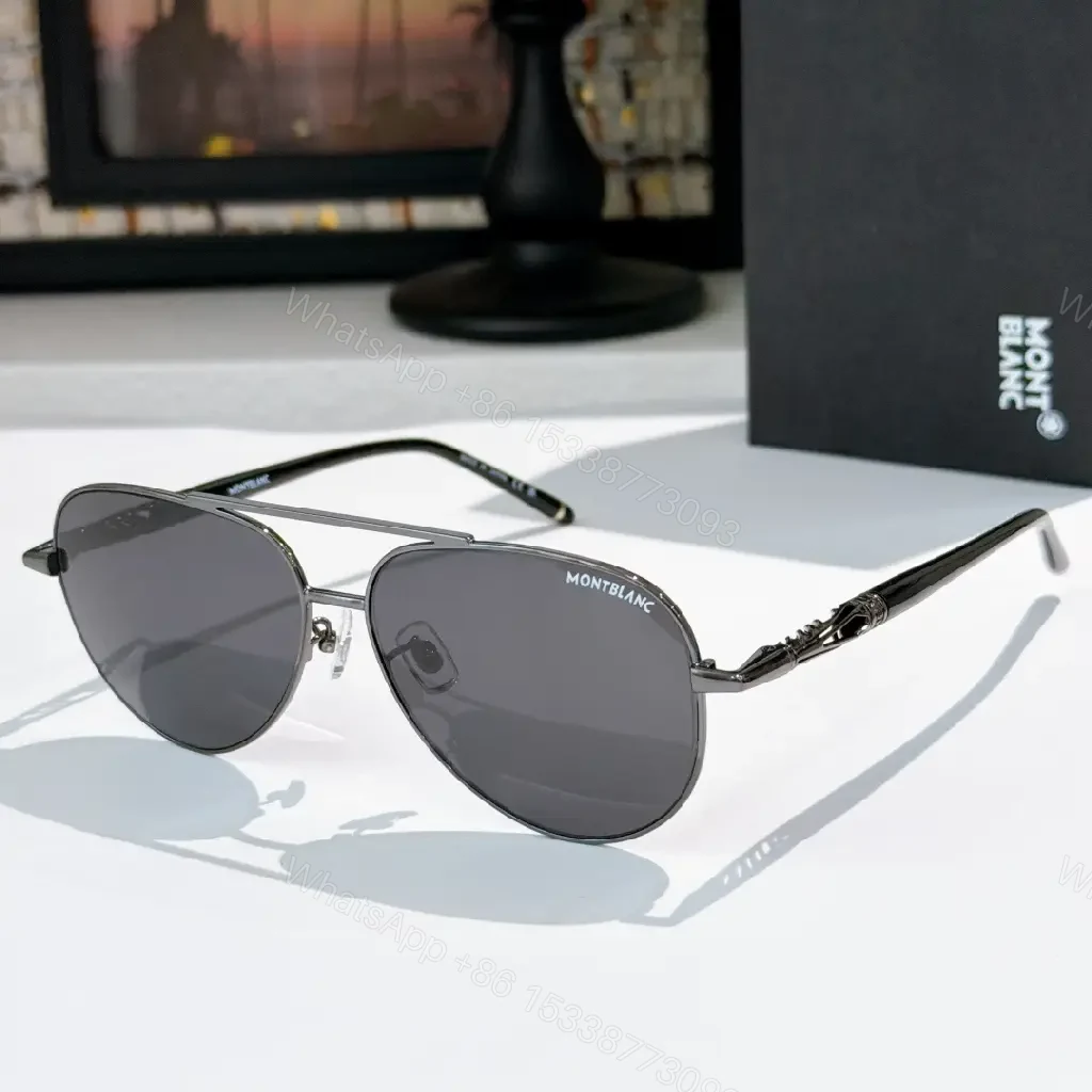 View 8 of Gold-Tone Aviator Sunglasses with Montblanc Detailing, Premium Style