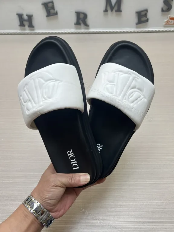 View 6 of White Leather Dior-Logo Slide: Elevated Minimalism
