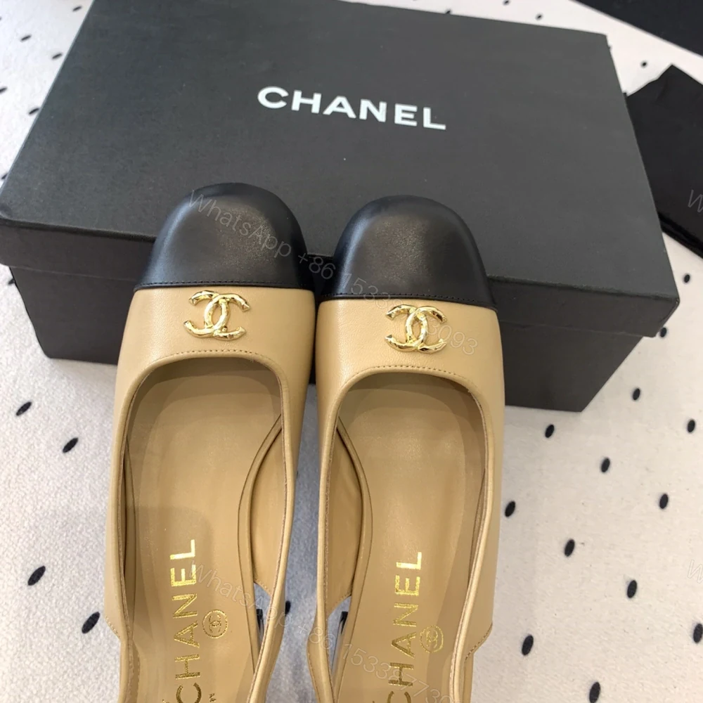View 7 of 高仿Chanel*G45768D圓頭露跟單鞋小牛皮黃色3.5CM免檢版