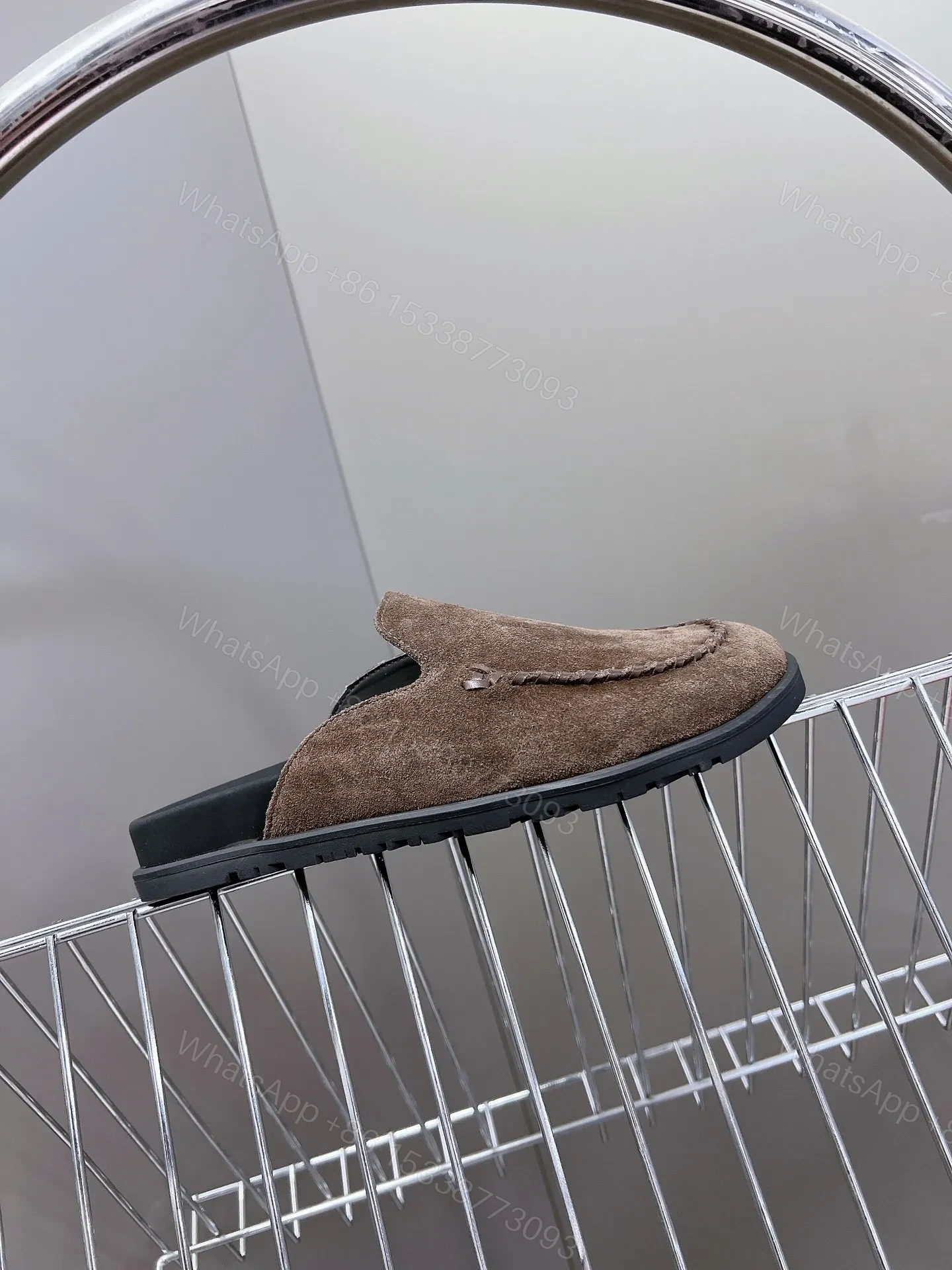 View 2 of Hermes Women Brown Suede Slippers