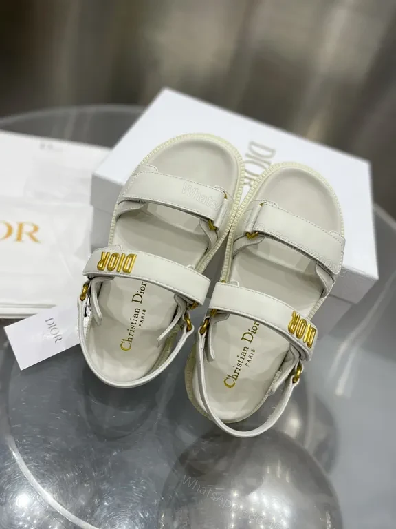 View 4 of White Leather Minimalist Sandals with Dior Hardware