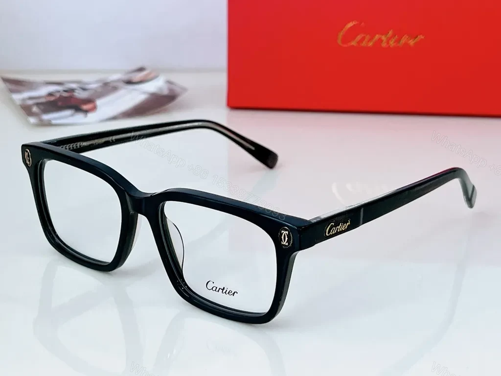 View 7 of Black Acetate Cartier-Inspired Eyeglasses â€“ Oversized, Gold-Logo, Luxury Frames