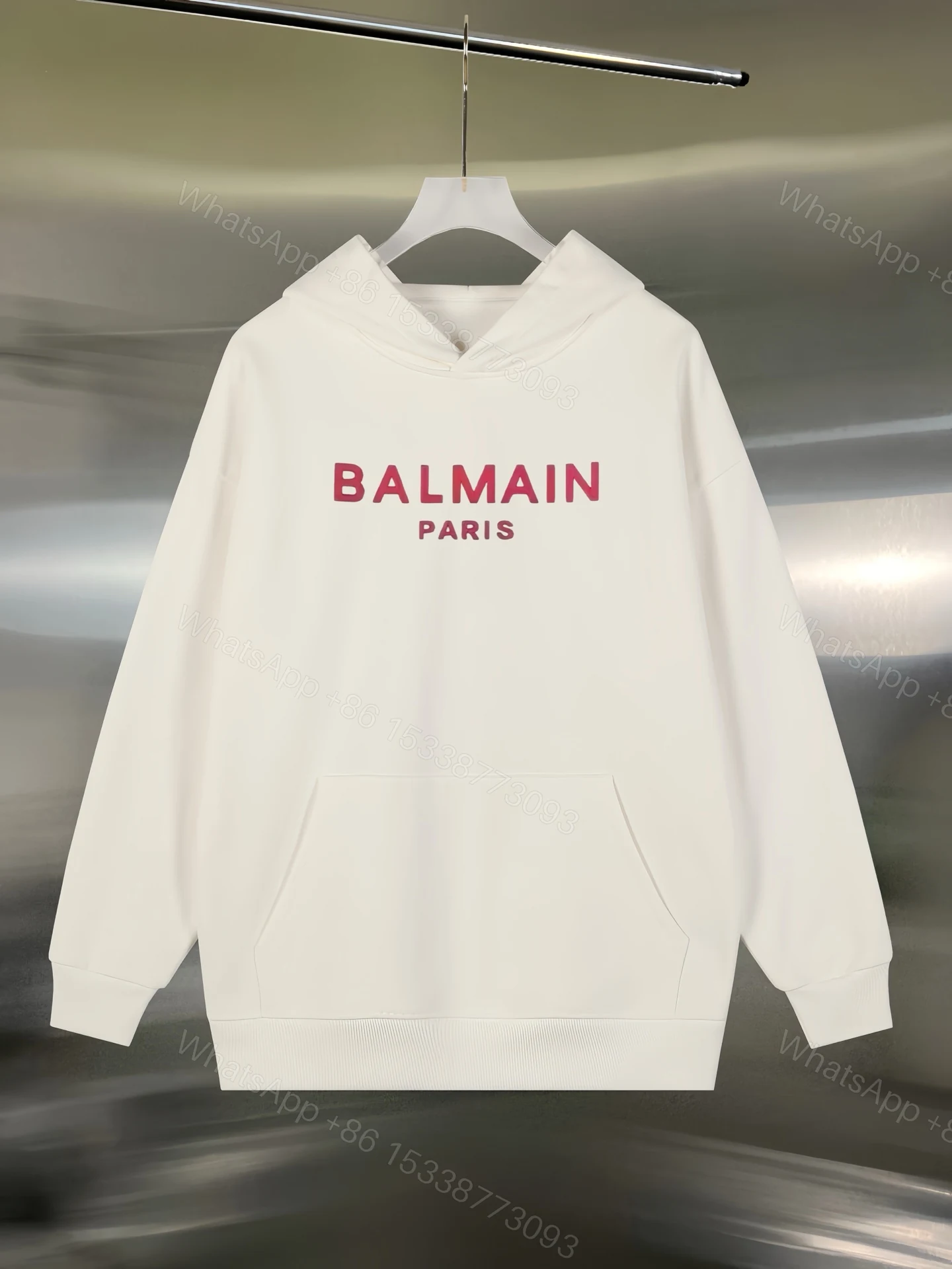 Balmain高仿連帽衛衣男士簡約設計潮流白色印花款 — view 1