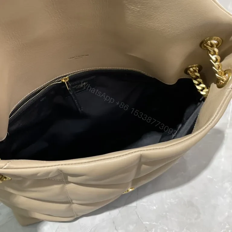 View 3 of Quilted Beige Saint Laurent-Inspired Crossbody Bag