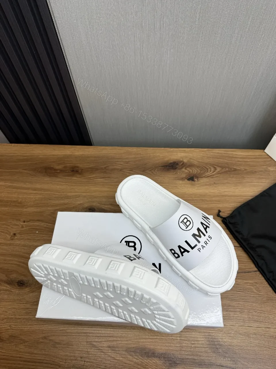 View 8 of White Slip-On with Bold Logo Band, Minimalist Comfort Slide