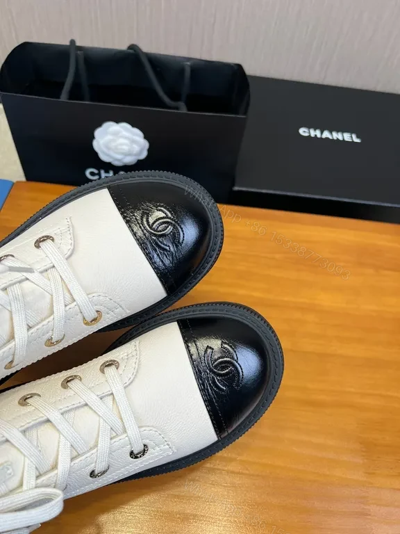 View 3 of Chanel-Inspired Two-Tone Combat Boots: Luxe, Durable, Bold