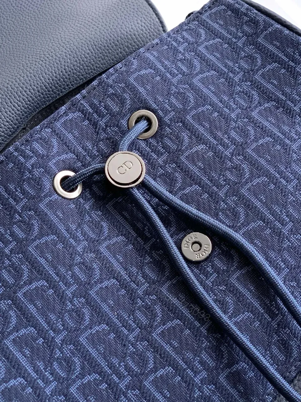 View 4 of Navy Monogram Leather-Trim Compact City Backpack