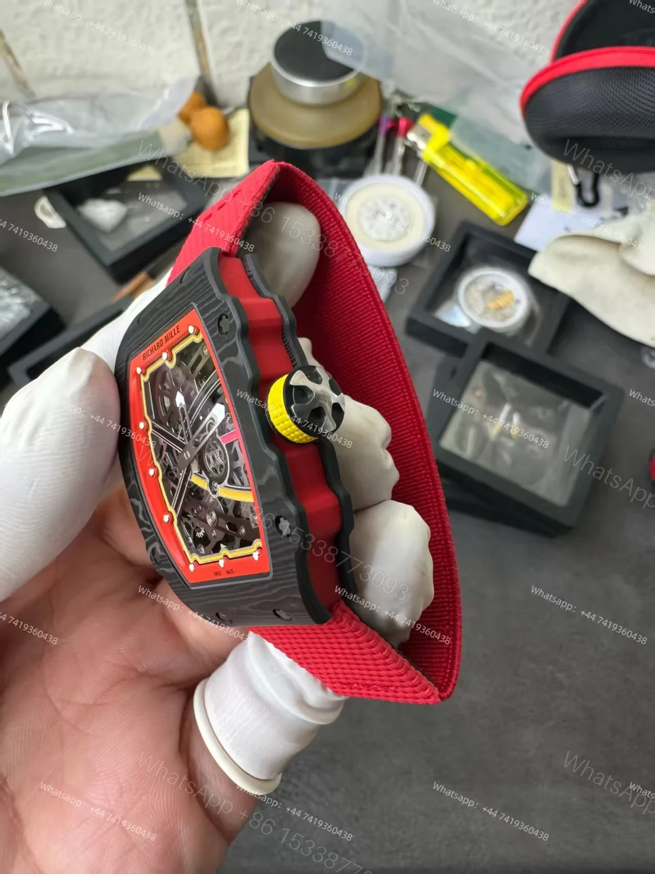 View 10 of Super Clone Richard Mille RM67-02 Carbon TPT Skeleton Tourbillon 1:1 Replica Watch with Red Strap