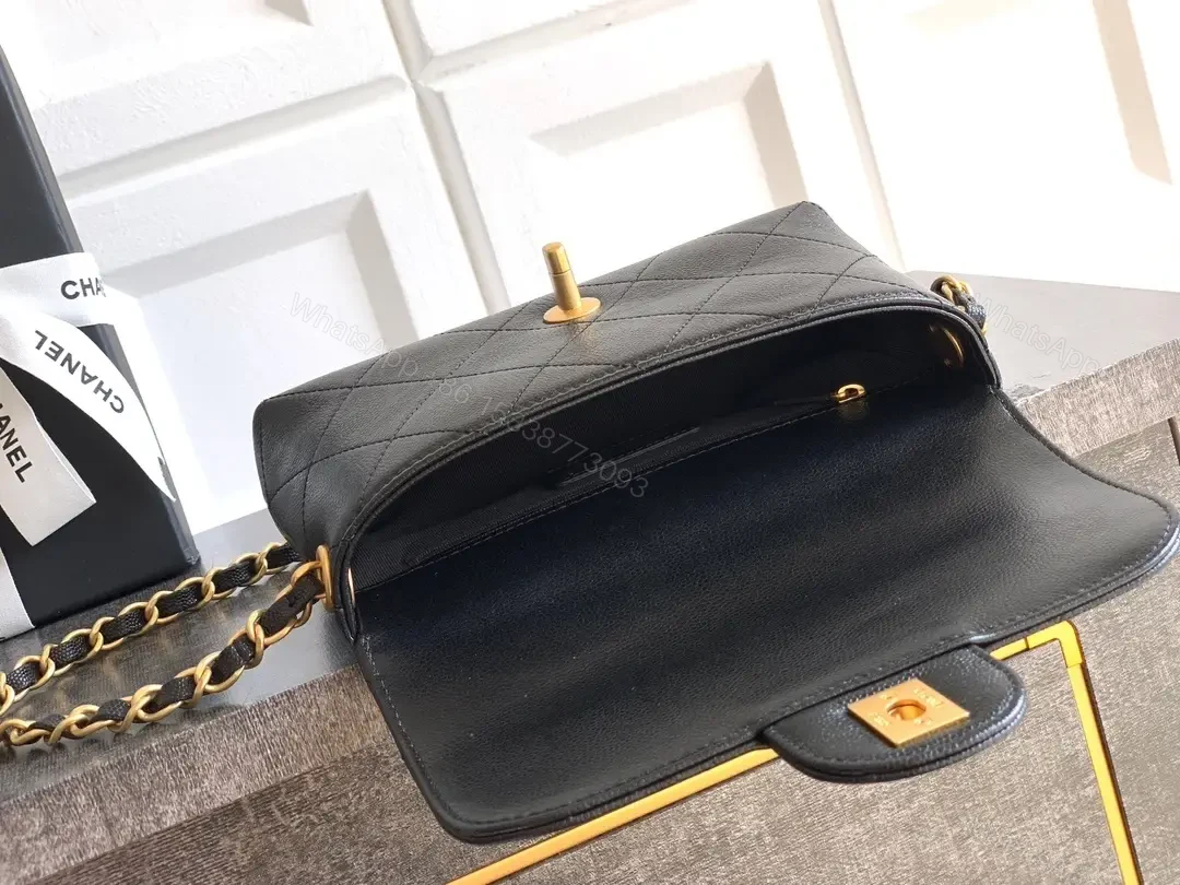 View 9 of Quilted Black Leather Bag with Gold Closure, Crossbody Glam